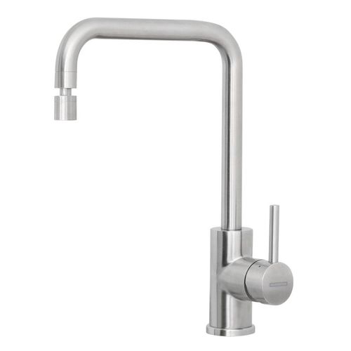 Misturador Monocomando Tramontina Angolare em Aço Inox com acabamento Scotch Brite e Bica Articulada