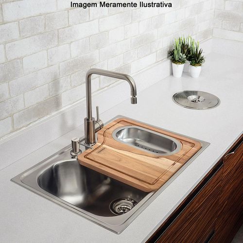 Misturador Monocomando Tramontina Angolare em Aço Inox com acabamento Scotch Brite e Bica Articulada
