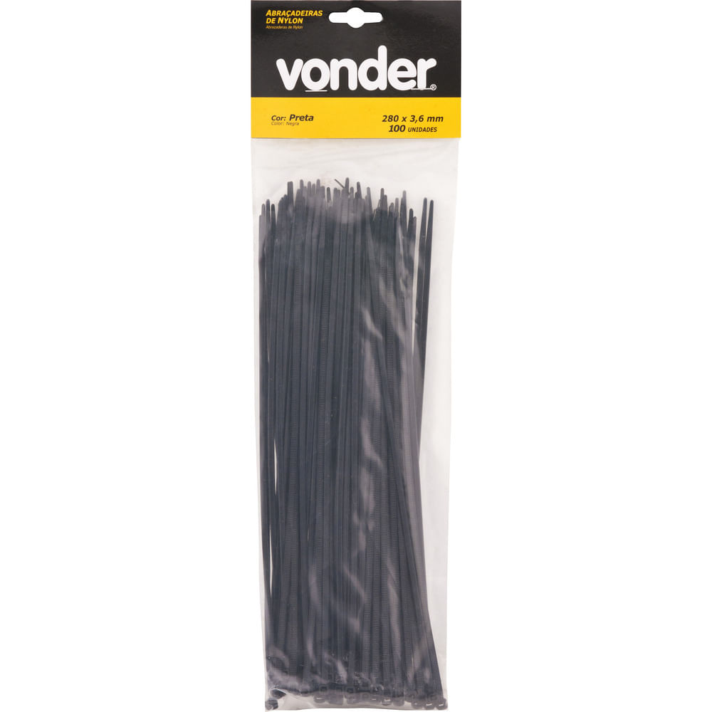 Abraçadeira de nylon 200x3,6mm preta com 20 peças - Vonder - Balaroti