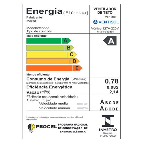 Ventilador de Teto Led Vortice Inverter Bivolt BR 3P C/R Ventisol