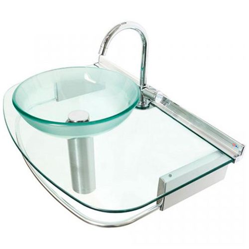 Lavabo Banheiro Cris Metal Glass Quartzo com Cuba 70x45cm