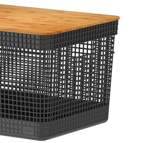 Cesto Grid com Tampa de Bambu Preto 20 Litros