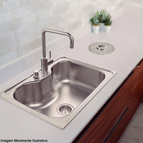 Cuba de Sobrepor Tramontina Morgana 60 FX em Aço Inox com Acabamento Acetinado 69x49 cm com Válvula