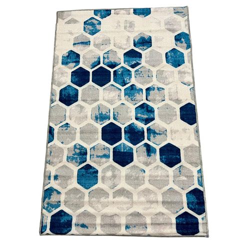Tapete Domus Estampado para Sala Azul e Cinza 100x160cm