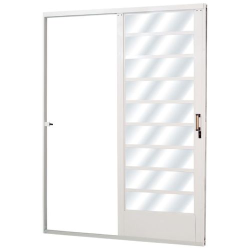 Porta de Aço Mgm Minas Sul de Correr com Vidro e 2 Folhas Quadriculada Branco 215x160x12