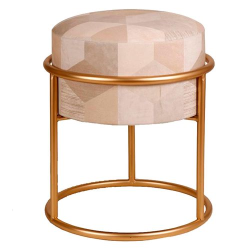 Banqueta de Suede Primor Paris Dourado Dados Bege