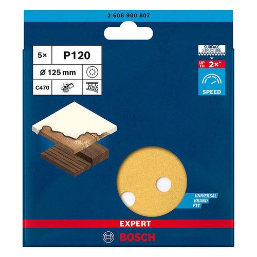 Disco de Lixa Bosch Expert com 5 Peças C470 G120 125mm