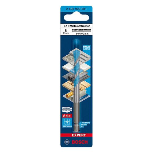 Broca Multimaterial Bosch Expert HEX-9 Multiconstruction 8x50x100mm