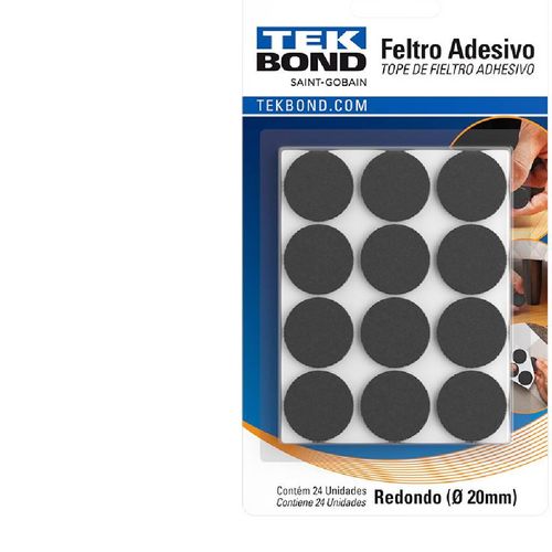 Feltro Redondo Tekbond Preto Cartela com 24 unidades 20mm