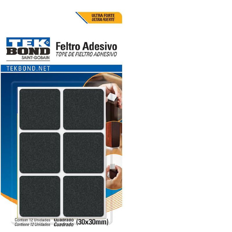 Ofertas de Feltro Adesivo Tekbond ultra forte, quadrado, preto com 12  unidades de 30mm x 30mm cada