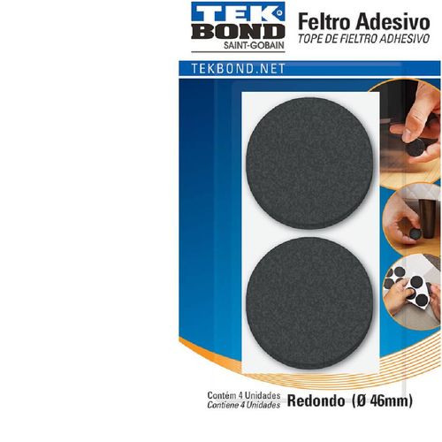 Feltro Redondo Tekbond Preto Cartela com 4 unidades 46mm