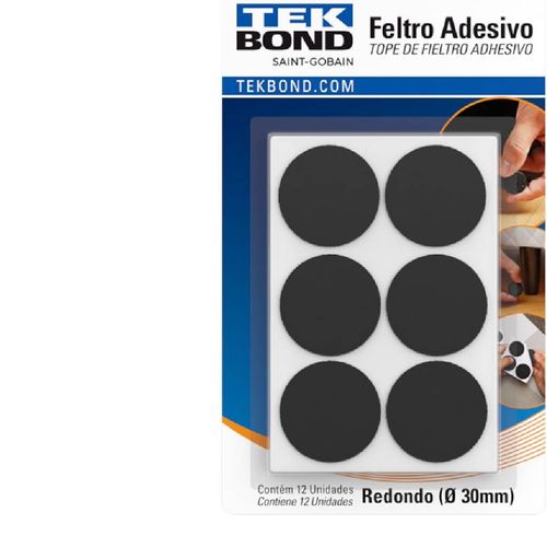 Feltro Redondo Tekbond Preto Cartela com 12 unidades 30mm