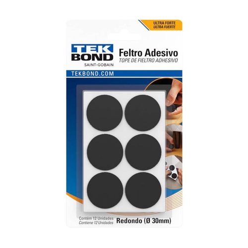 Feltro Redondo Tekbond Preto Cartela com 12 unidades 30mm