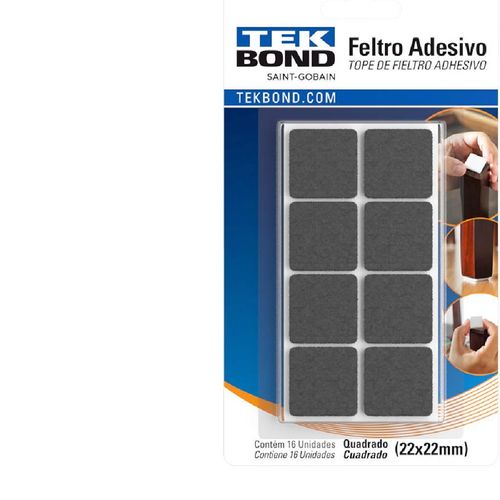 Feltro Quadrado Tekbond Preto Cartela com 16 unidades 22mm