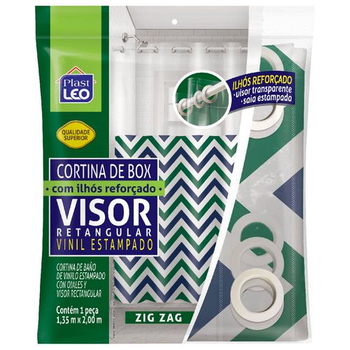 Cortina para Box Vinil com Ilhós Plast Leo Visor Retangular Zig Zag 135x200cm