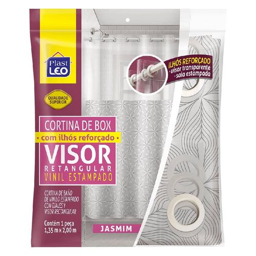 Cortina para Box Vinil com Ilhós Plast Leo Visor Retangular Jasmin 135x200cm