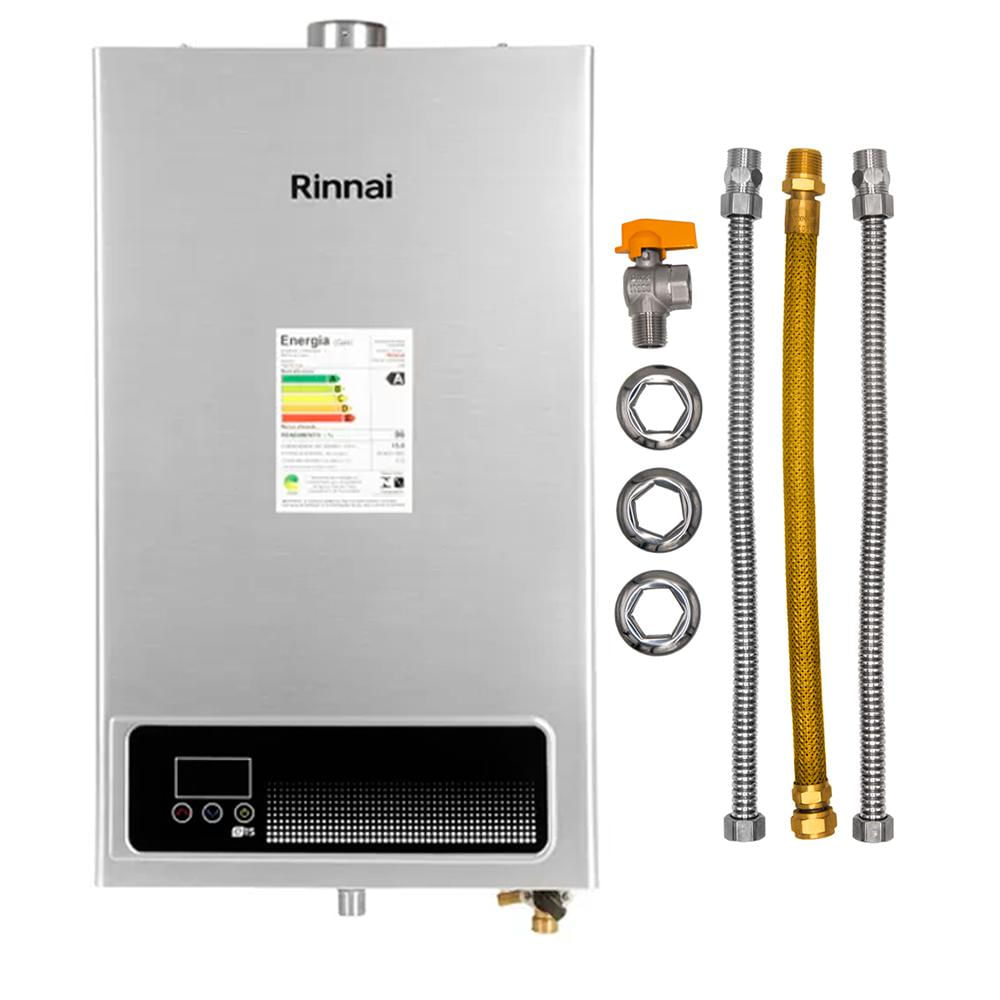 Aquecedor Rinnai 15 Litros E15 FEH Prata GLP (Digital) + Kit Ligação -  Balaroti