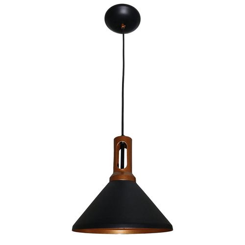 Pendente Alumínio Neo Iluminação Halandri Preto Difusor Cobre 1xE27