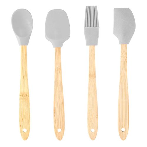 Conjunto 4 Utensílios de Silicone com Cabo em Bambu Lyor Cinza