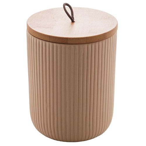 Potiche Decorativo de Cerâmica Lyor Tampa de Bambu e Pegador de Corda Lines Bege 10x10x15cm