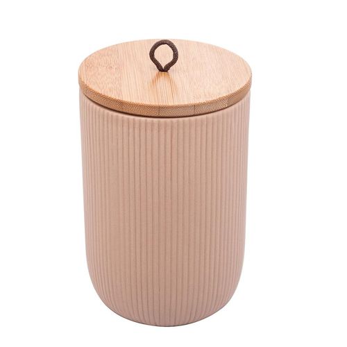 Potiche Decorativo de Cerâmica Lyor Tampa de Bambu e Pegador de Corda Lines Bege 10x10x15cm