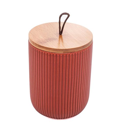 Potiche Decorativo de Cerâmica Lyor Tampa de Bambu e Pegador de Corda Lines Terracota 10x10x12,5cm