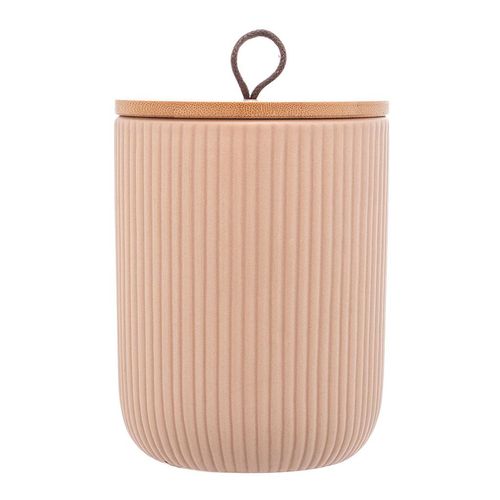 Potiche Decorativo de Cerâmica Lyor Tampa de Bambu e Pegador de Corda Lines Bege 10x10x12,5cm
