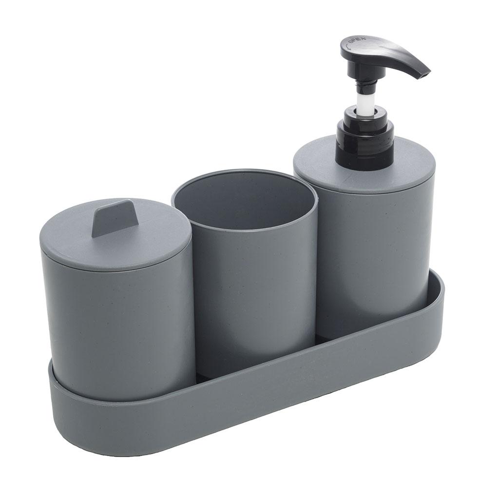 Conjunto P/ Banheiro 4 Peças Bambu Cinza - LYOR
