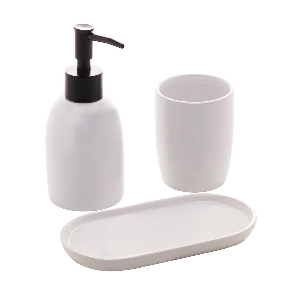 Encontraproduto.com.br - Conjunto 3 Peças para Banheiro de Cerâmica Londres Branco e Preto - Lyor