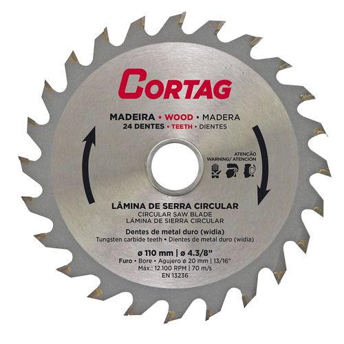 Disco de Corte Cortag Serra Circular 24 Dentes para Madeira 110mm