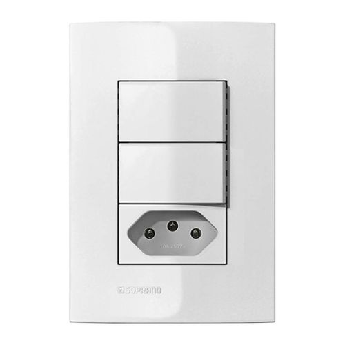 Conjunto Interruptor Simples 2 TC + 1 Tomada 2P+T 10A Soprano Iris Branca 4x2