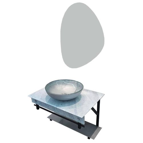 Kit Gabinete de Vidro com Cuba e Espelho Vmex Cimento Queimado 60cm