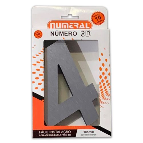 Número Aço Escovado Numeral ACM 3D 4 2065 185mm
