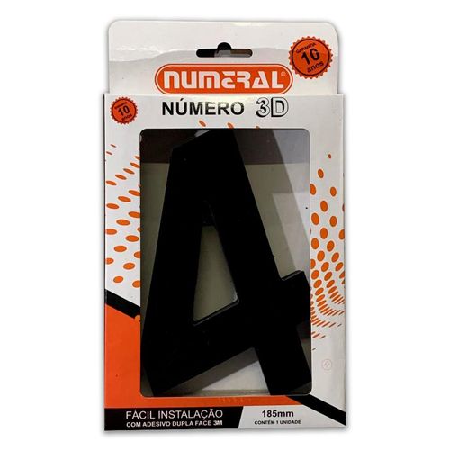 Número ACM Numeral Preto 3D 4 2085 185mm