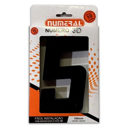 Número ACM Numeral Preto 3D 5 2086 185mm