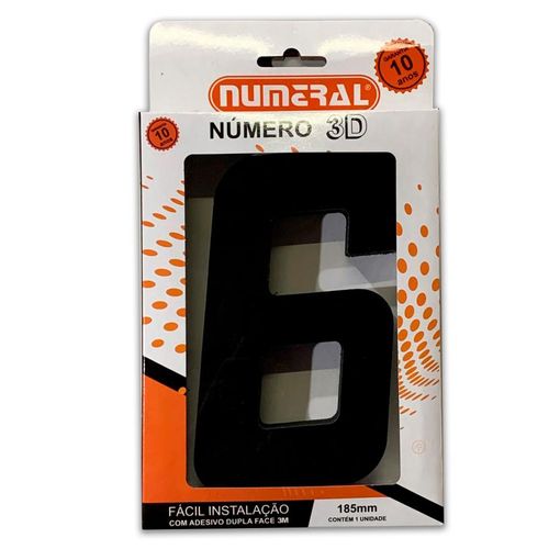 Número ACM Numeral Preto 3D 6 2087 185mm