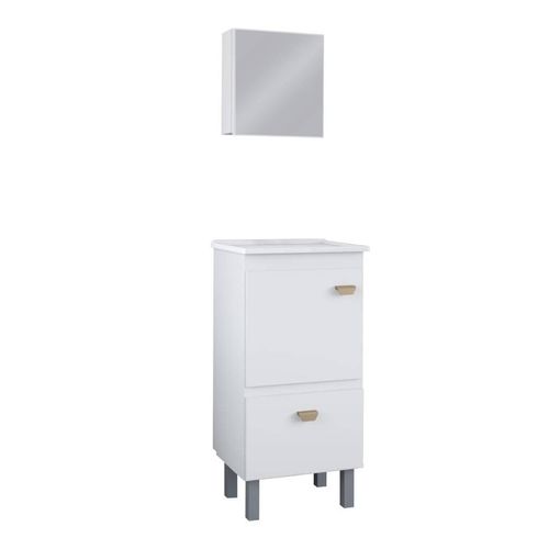 Kit 3 Peças Gaam Essenza Branco Armário com pé Pia e Espelheira 40cm