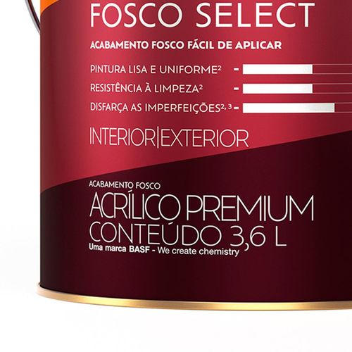 Tinta Acrílica 3,6L Toque Fosco Select Branco Neve 50842611 Suvinil