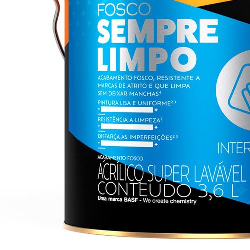 Tinta Acrílica 3,6L Fosco Sempre Limpo Branco Neve 50842053 Suvinil