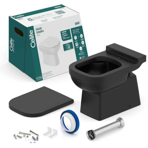 Kit Bacia Convencional Assento Termofixo Complementos de Instalação Elite Matte Black Celite