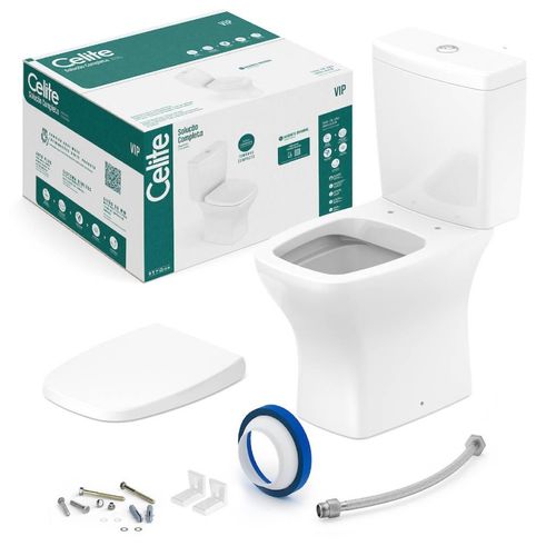 Kit Bacia com Caixa Acoplada Completo Rimless Vip Branco Celite