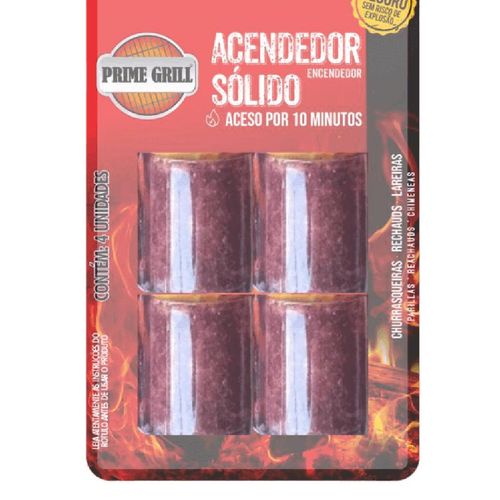 Acendedor Sólido Prime Grill Blister 4 Unidades