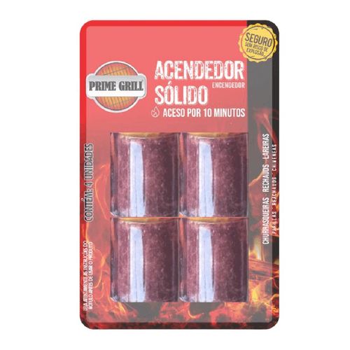 Acendedor Sólido Prime Grill Blister 4 Unidades