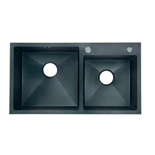 Cuba Dupla Aço Inox 304 Aqqua Agatha Preto com Acessórios 83x50cm
