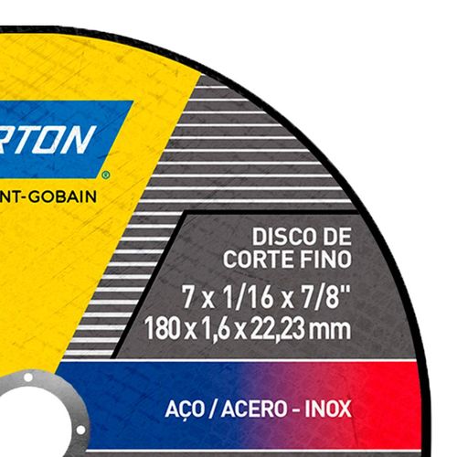 Disco de Corte Inox Norton Standard 180x1,6mm