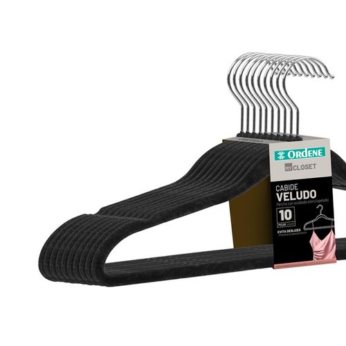 Cabide Ordene Veludo Preto 10 Peças 42cm