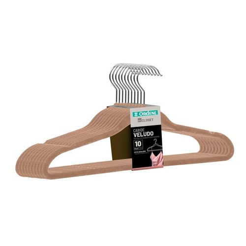 Cabide Ordene Veludo Bege 10 Peças 42cm