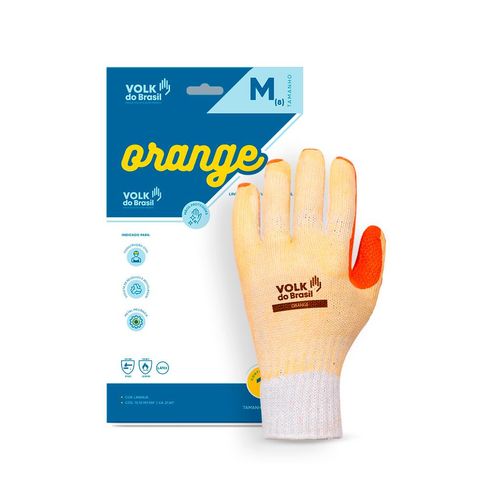 Luva Malha Volk Sintetica Revestida Borracha Vulcanizada Laranja Tamanho 9 G