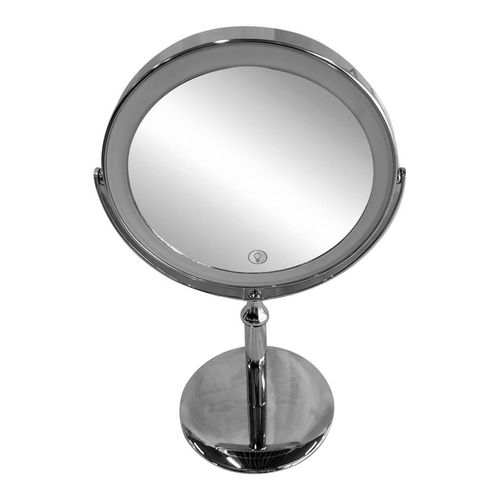 Espelho de Mesa NDI Led Duas Faces Redondo Prateado 21,5cm
