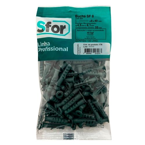 Bucha de Plástico Sfor Buchas com Aba 8mm 100 Peças